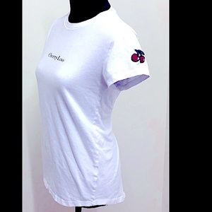 Forever 21 Size Small White CHERRY 🍒 LOVE Short Sleeve Shirt